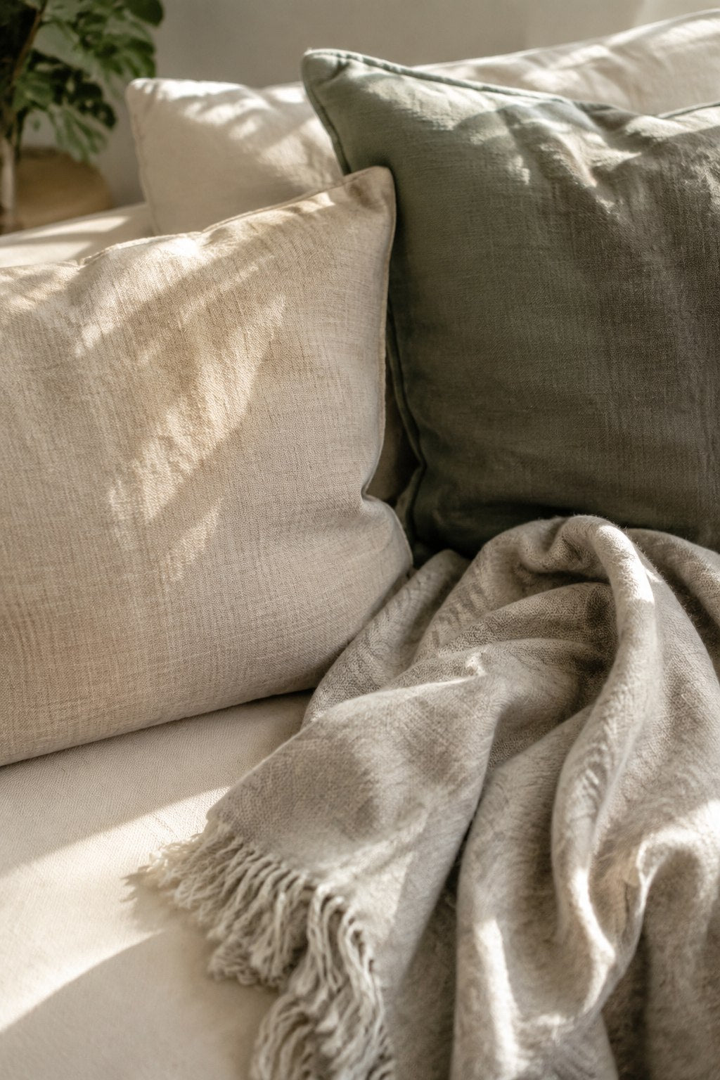 Soft natural textiles styled for sleep and lounging